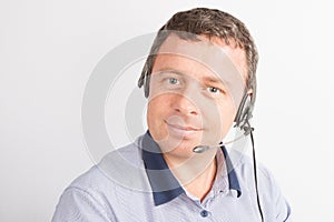 Man Customer service representative wearing headset