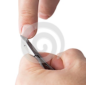 Man cut his fingernails as background