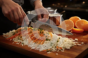 man cutting white onion with knife