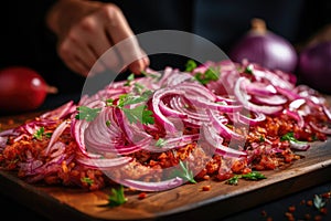 man cutting white onion with knife