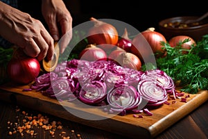 man cutting white onion with knife