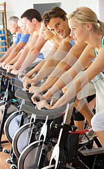 Man Cycling In Spinning Class