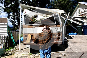 Man and damaged rv