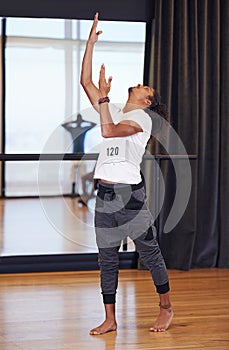 Man, dance and movement in studio for audition, performance or artistic casting for competition. African person photo