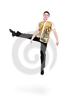 Man dancer jumping splits