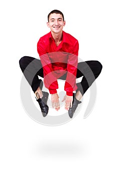 Man dancer jumping splits