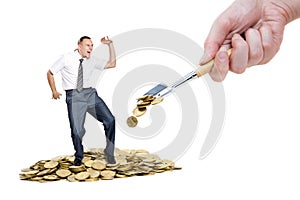 Man dancing on the heap of money