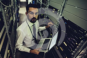 Man in data centre