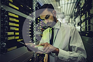 Man in data centre