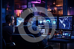 Man data scientist working on personal computer. Generative AI