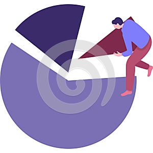 Man and data statistics in piechart vector icon