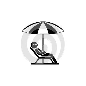 Man in a deckchair and umbrella. Relax icon