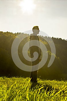 Man deep breathing in nature