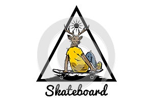 Man with deer head sitting on skateboard illustration