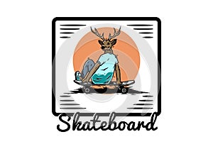 Man with deer head sitting on skateboard illustration