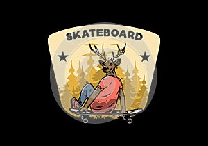 Man with deer head sitting on skateboard illustration