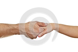 Man delicately shaking woman's hand. photo