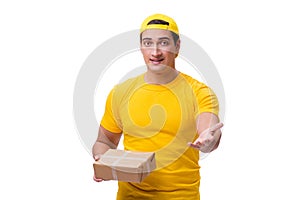 The man delivering christmas present isolated on white