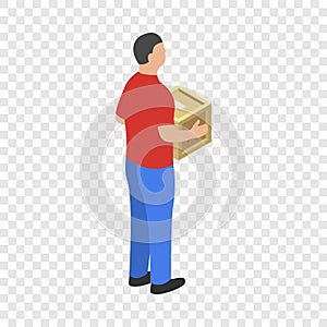 Man delivery box icon, isometric style