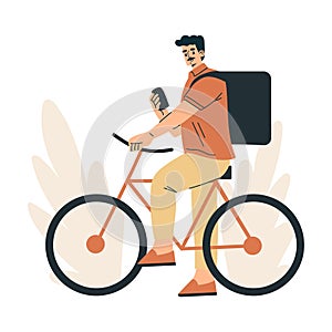 Man Delivery Courier Ride Bicycle Vector Illustration