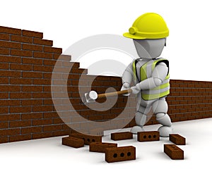 Man demolishing a wall with a sledge hammer