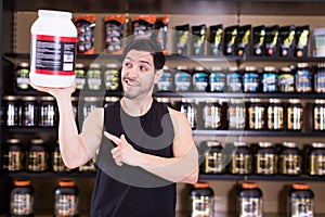 man demostration sport nutrition products photo