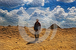 Man on the desert near the pyramid of Saqqara