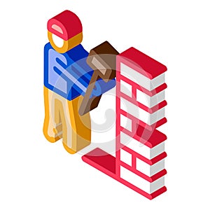 Man Destroy Wall isometric icon vector illustration