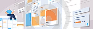 man developer creating mobile app ui interface web application development program software optimization