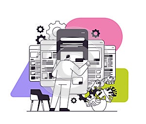 man developer creating website ui interface on smartphone screen web application development program software