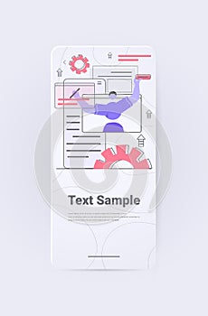 man developer creating website ui interface web application development program software optimization concept