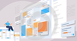 man developer using smartphone creating mobile app ui interface web application development