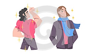 Man Different Emotion Feeling Arrogant and Snobbish Raising Head High Vector Set photo