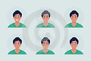Man with different emotions semi flat color vector character avatar set