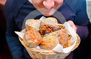 Man with different types of bread