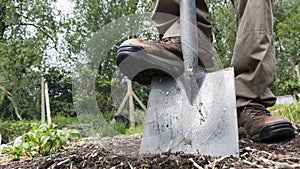 Man digging the earth with a garden spade