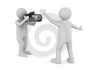 man with digital camera on white background. Isolated 3D illustration