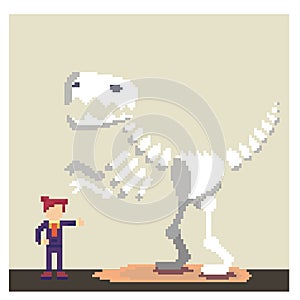 Man with dinosaur fossil in pixel art