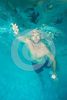 Man diving underwater