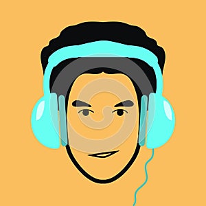 Man dj with blue headphones icon vector