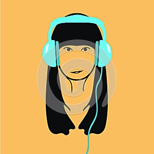 Man dj with blue headphones icon vector