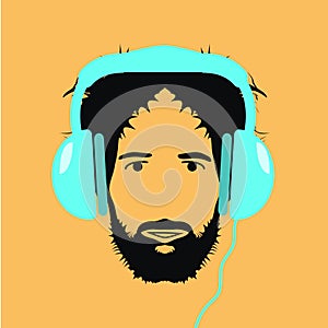 Man dj with blue headphones icon vector