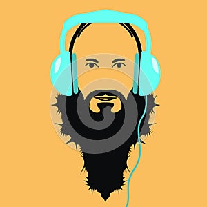 Man dj with blue headphones icon vector