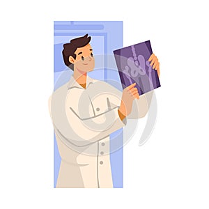 Man Doctor Character as Professional Hospital Worker with X-ray Vector Illustration