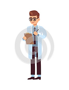 Man doctor holding clipboard. Professional medic staff. Male physician in uniform and glasses, pediatrician or nurse