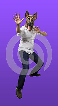 Man in Dog Mask in Superhero Fight Stance