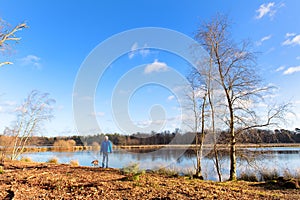 Man and dog in nature in Dutch Leersummer veld