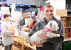 Man with dog in petshop