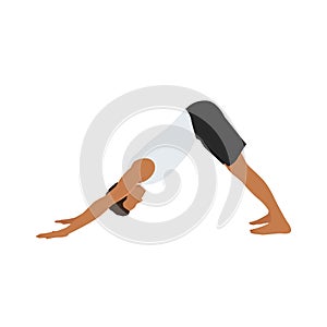 Man doing Adho mukha svanasana or downward facing dog yoga pose