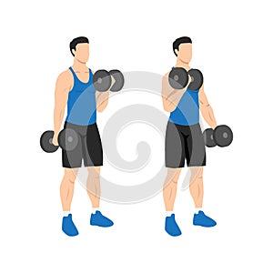 Man doing Alternating dumbbell curl. Flat vector illustration